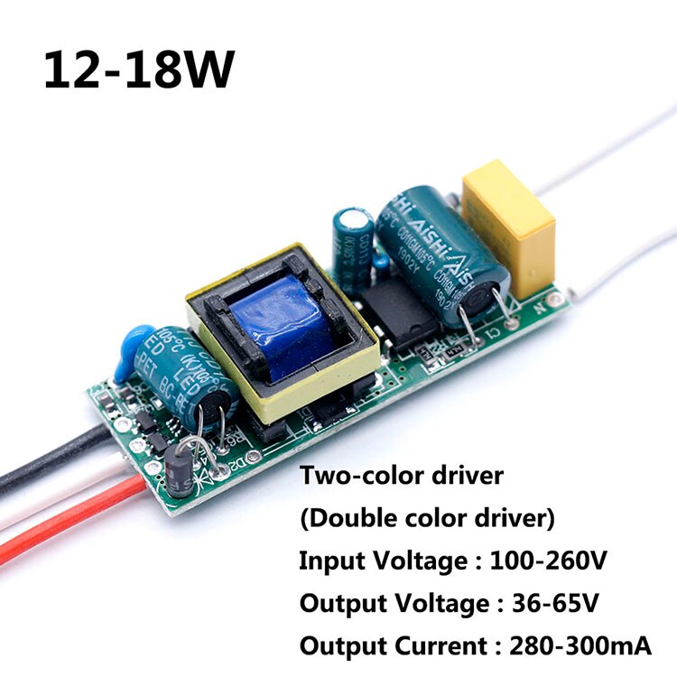 LED Two-color isolation driver 300mA 3w/4-7W/8-12w/12-18W Dual color driver three pins LED Power Supply Lighting Transformers: 12-18W Driver 3pin