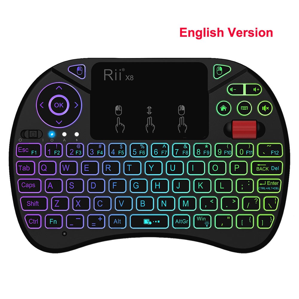 Original Rii x8 RGB Backlit Wireless mini Keyboard i8x 2.4G Fly Air Mouse Russian Spanish Touchpad Gaming for Android TV BOX PC: English Version