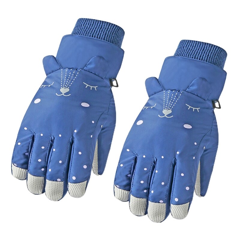 Kids Winter Waterproof Snow Gloves Cartoon Ears Thermal Insulated Ski Mittens: Blue