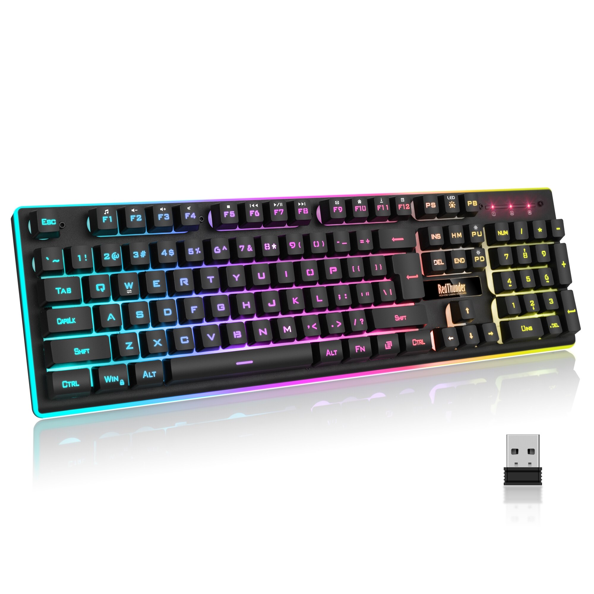 RedThunder-teclado inalámbrico K10 para juegos, recargable, sensación mecánica, retroiluminado con LED, 2,4g, para PC, Mac, PS: Black US layout