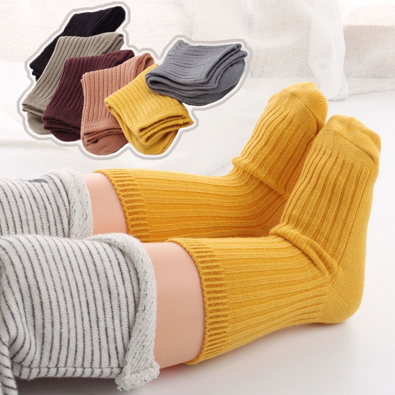 Chaussettes de couleur unie pour enfants | Chaussettes chaudes, pour bébés filles et garçons, chaussettes type Tube court, pour l'automne et l'hiver