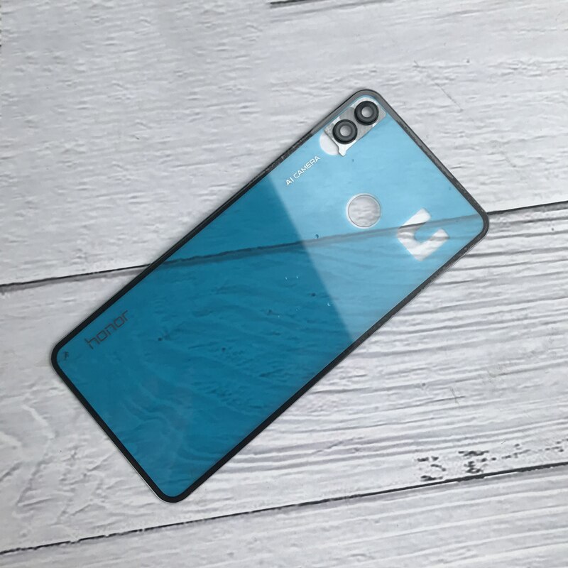 Capa de vidro traseira para huawei honor 8x bateria capa traseira habitação porta painel caso para honor 8x bateria capa com câmera lente: Transparent With Len