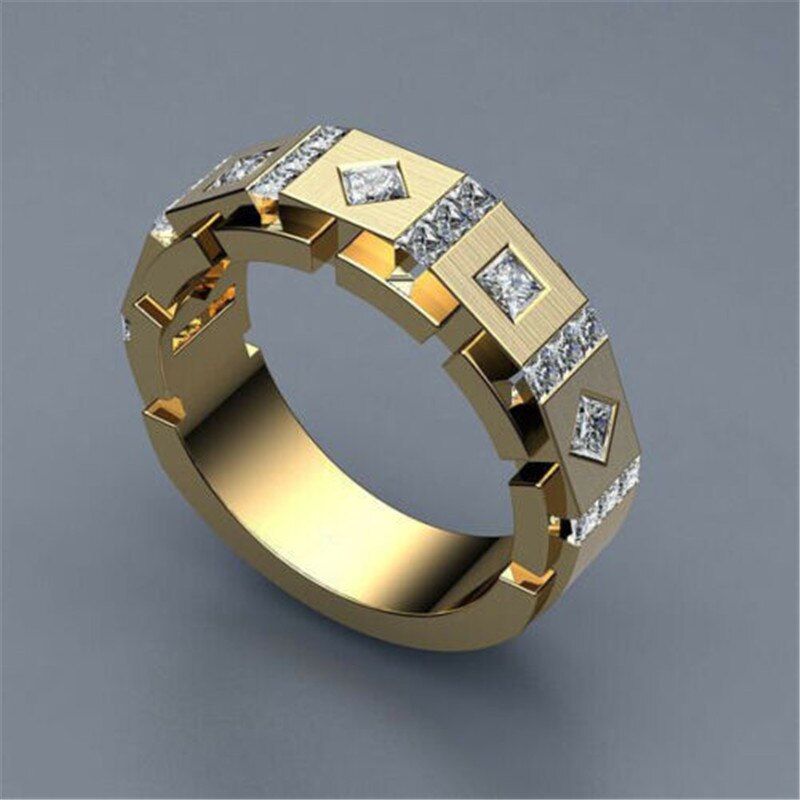 Geometrische Vierkante Kristallen Ring Mannen Mode Ringen Voor Vrouwen Sieraden Golden Engagement Ring Mannen Vrouwen Trouwringen