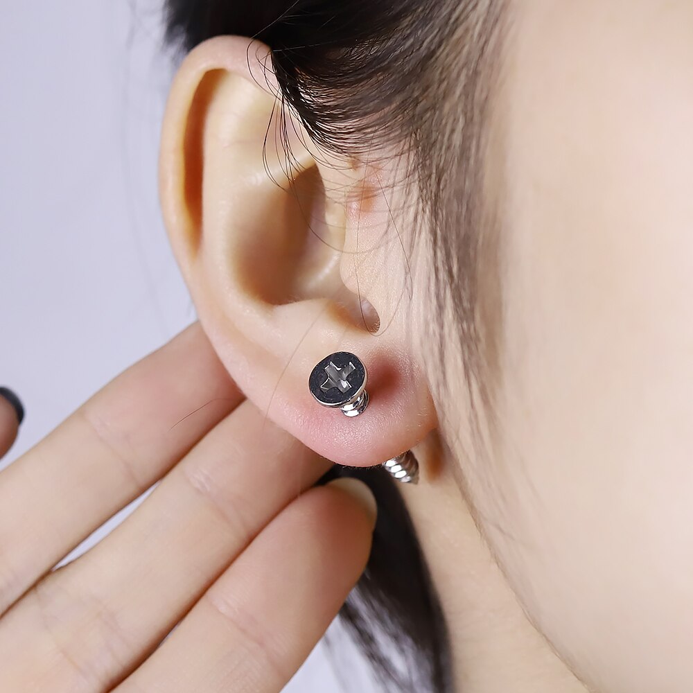 Punk gothic rostfritt stål skruv örhängen för män svarta gyllene örhängen pendientes hombre bijoux smycken kvinna tillbehör
