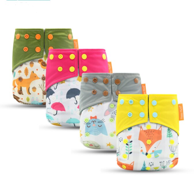 Happy Flute Organic Bamboo Cotton Night Use AIO Cloth Diaper Heavy Wetter Over Night Baby Diapers Fit 3-15kg Baby Two start