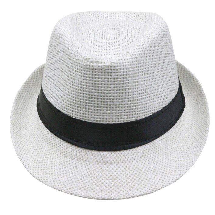 Sommer stil barn solhat strand trilby sol hatstraw panama hat forboy girlfit til børn børn 54 cm: Hvid