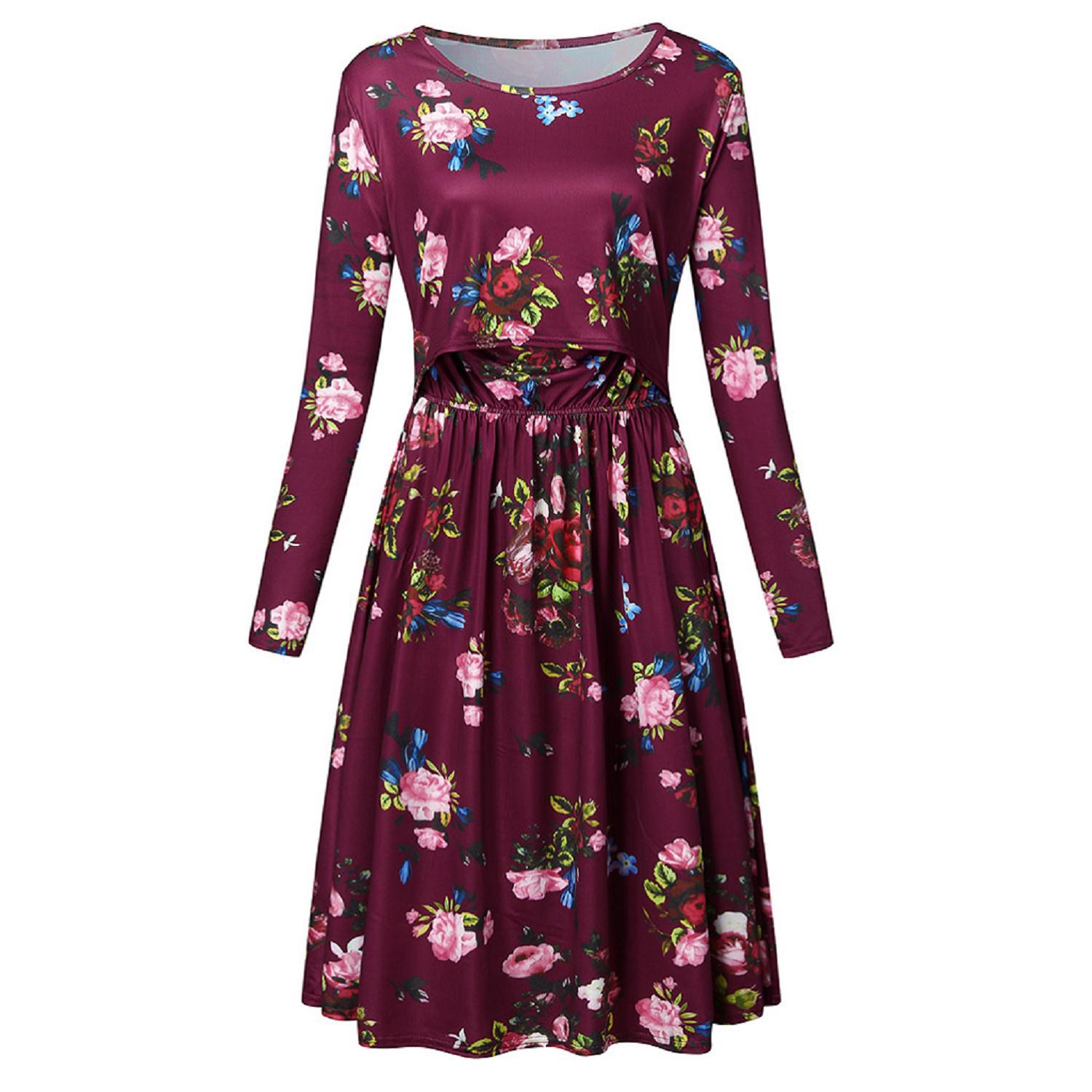Stijl Voor De Herfst En Winter Verpleging Kleding Vrouwen Lange Mouwen Ronde Hals Elastische Multi-Functie moederschap Jurk