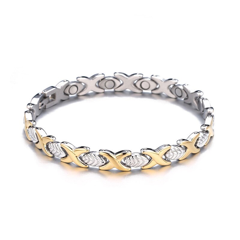 Nhgbft Gouden Kleur Kruis Vorm Magnetische Armbanden Armbanden Voor Vrouwen Roestvrij Staal Energie Gezonde Zorg Armband