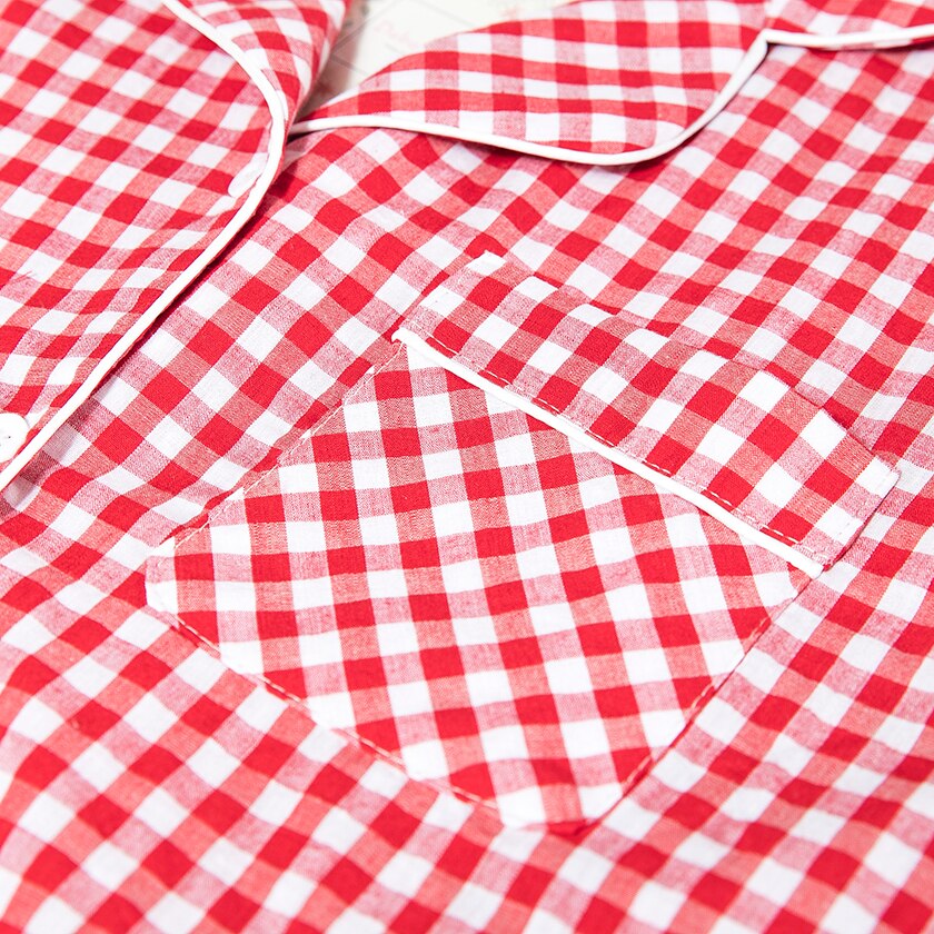 Kvinner pyjamas dress rutete gul rød svart 2 stk sett langermet topp + bukser elastisk midje kant pyjamas  s7 n 102