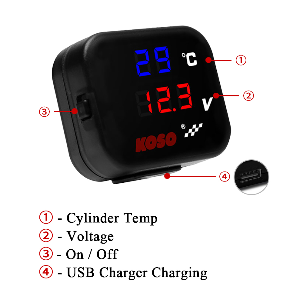 KOSO Motorcycle USB cylinder head temp Gauge Voltmeter Phone USB Charger Charging Waterproof for nmax cb500x temperature sensor