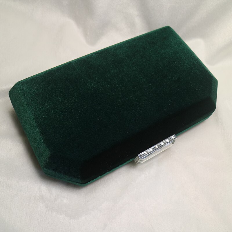 Dark Green Velvet Hard Case Box Clutch Evening Bags and Clutch Purses Handbags with Shoulder Chain for Ball Party Prom