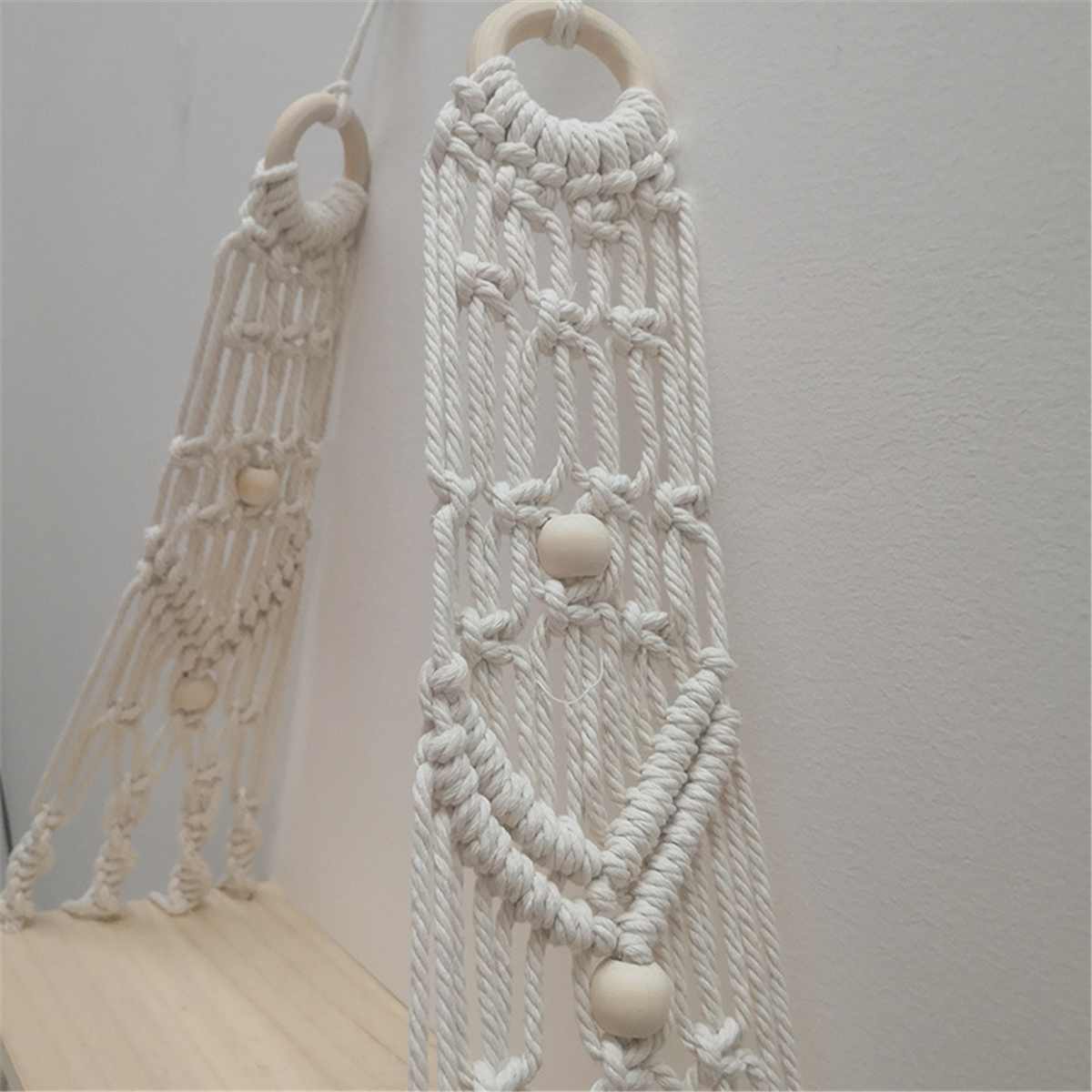 Bohemisk handgjord trä macrame stativ vägghängande rephylla tofs flytande hyllor växtställ vävställ heminredning prydnad