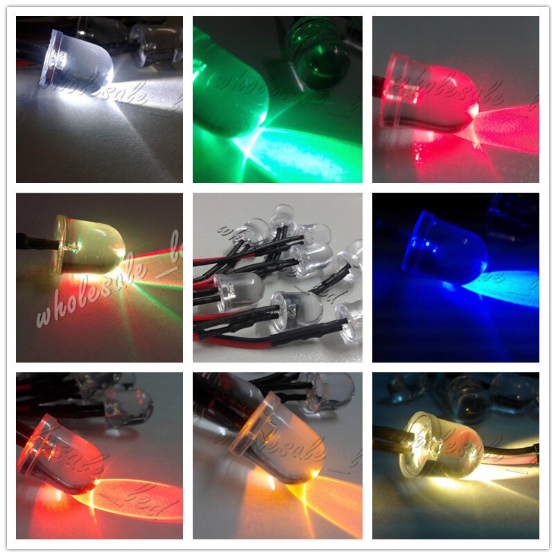 20 pcs Pre wired 10mm LED-Licht Lamp 18 cm Voorbekabeld DC 12 V Wit Warm Wit Oranje rood Blauw Groen Geel RGB Flash