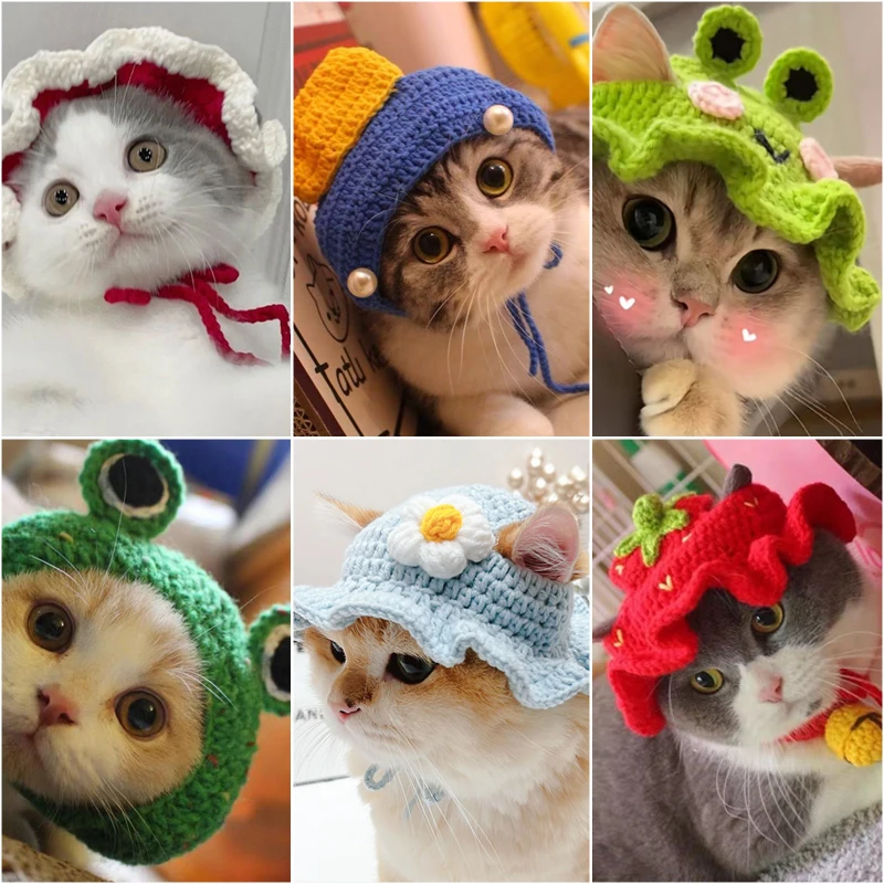 Gorro de punto elástico para gato, accesorio refinado para mascota, cachorro, gatitos, , sesión de fotos, decoración, Otoño e Invierno