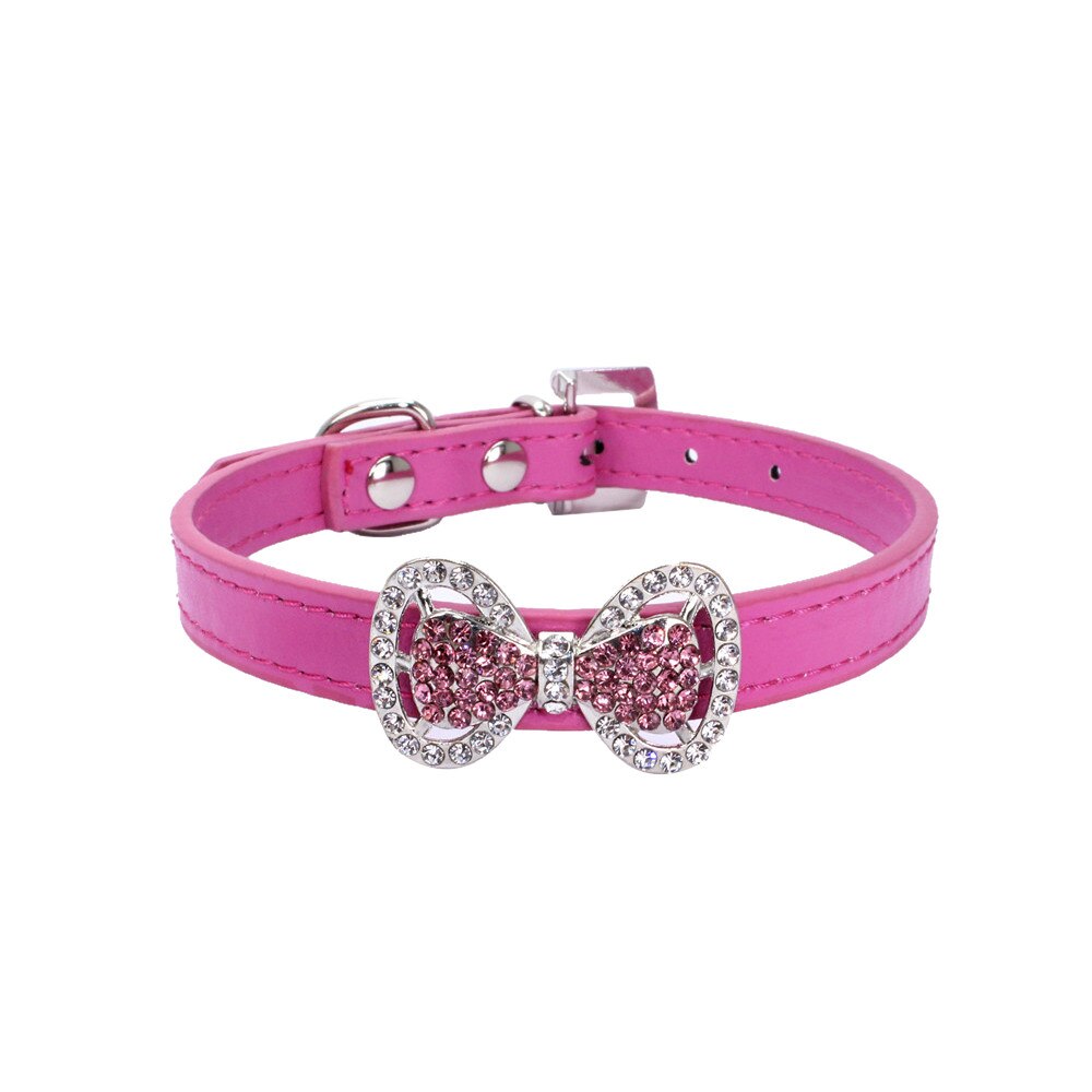 Colar de couro do cão do gato do cão do cão do gato do diamante artificial: 2 / S