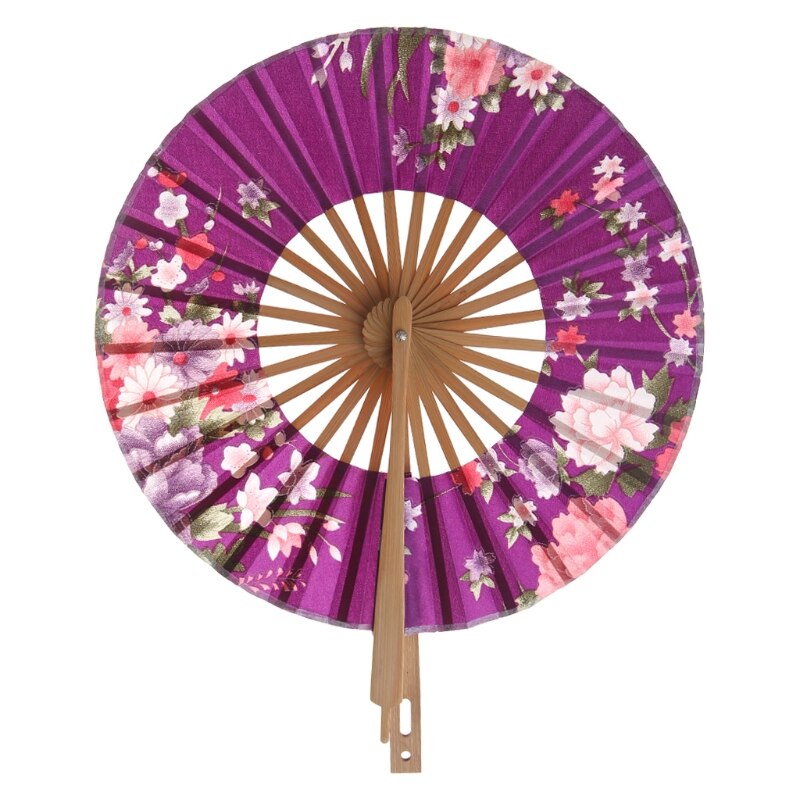 Japanese Flower Pocket Folding Hand Fan Round Circle Party Decor