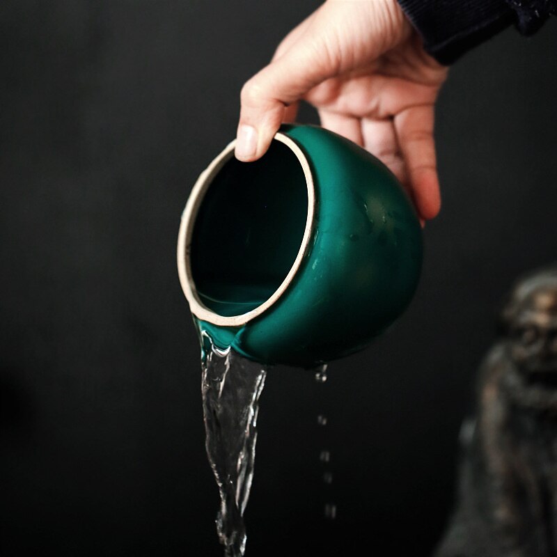 350ml Japanese Style Coarse Ceramic Pottery Jianshui Teaset Water Washing With Cover Tea Washing Ceramic Tea Residue Bucket