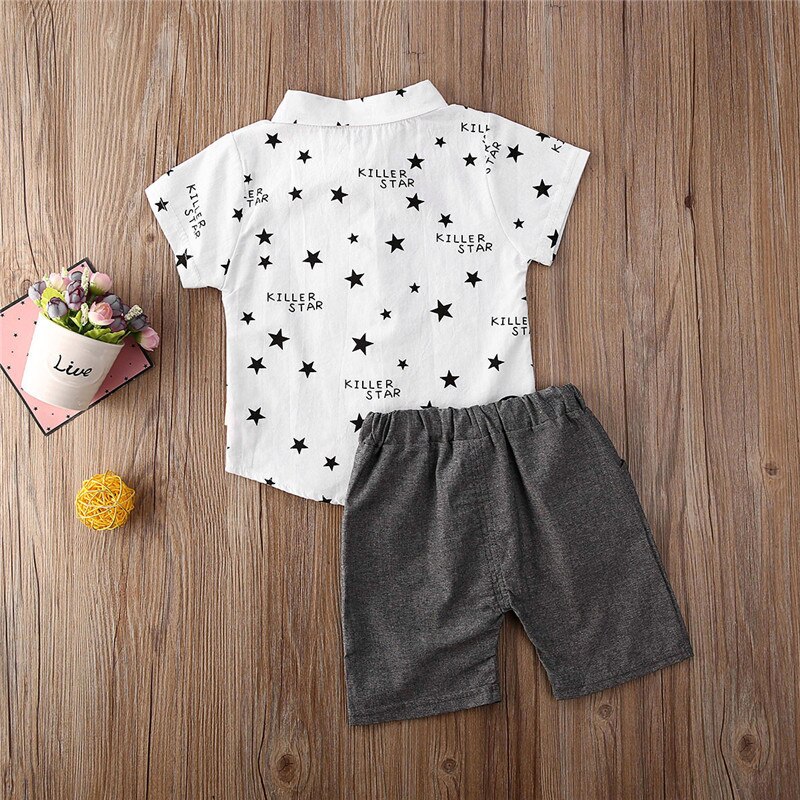 6M-3Y Toddler Infant Kid Boys Star Print Short Sleeve Tops T-Shirt Shorts Pants Gentleman Suit Baby Clothes Outfits 2Pcs Set