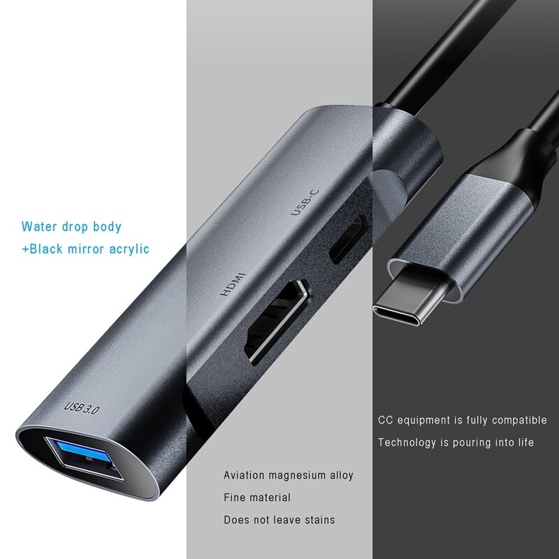 USB C HUB Type-C Docking Station 3 in 1 4K HDMI PD 60W USB 3.0
