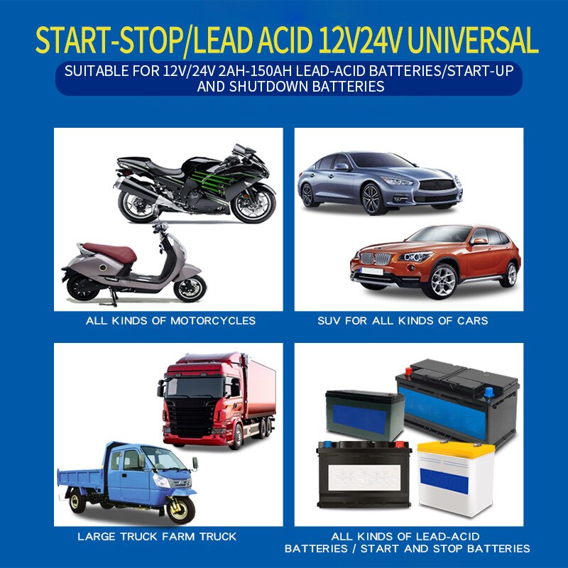 Car Battery Charger Auto 12/24V 8A Smart Full Automatic Soft Starter Acid Battery Chargers Digital LCD Display Start-Up For Car