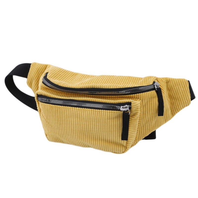 Vintage kordfløyel midjepakke kvinner jenter brystpose beltevesker kvinnelig messenger skulder midjepakke heuptasje: Gul