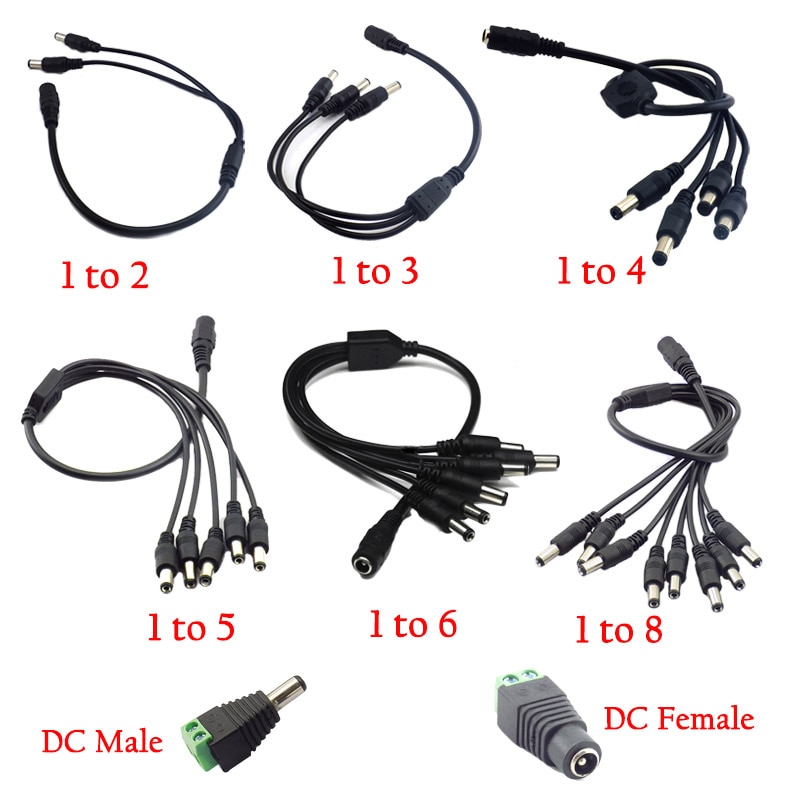 Splitter Adapter Connector 1 Female naar 2 3 4 5 6 8 Mannelijke Way DC Power Jack Plug Kabel 12 V 5.5mm * 2.1mm Voor CCTV Camera LED Strip