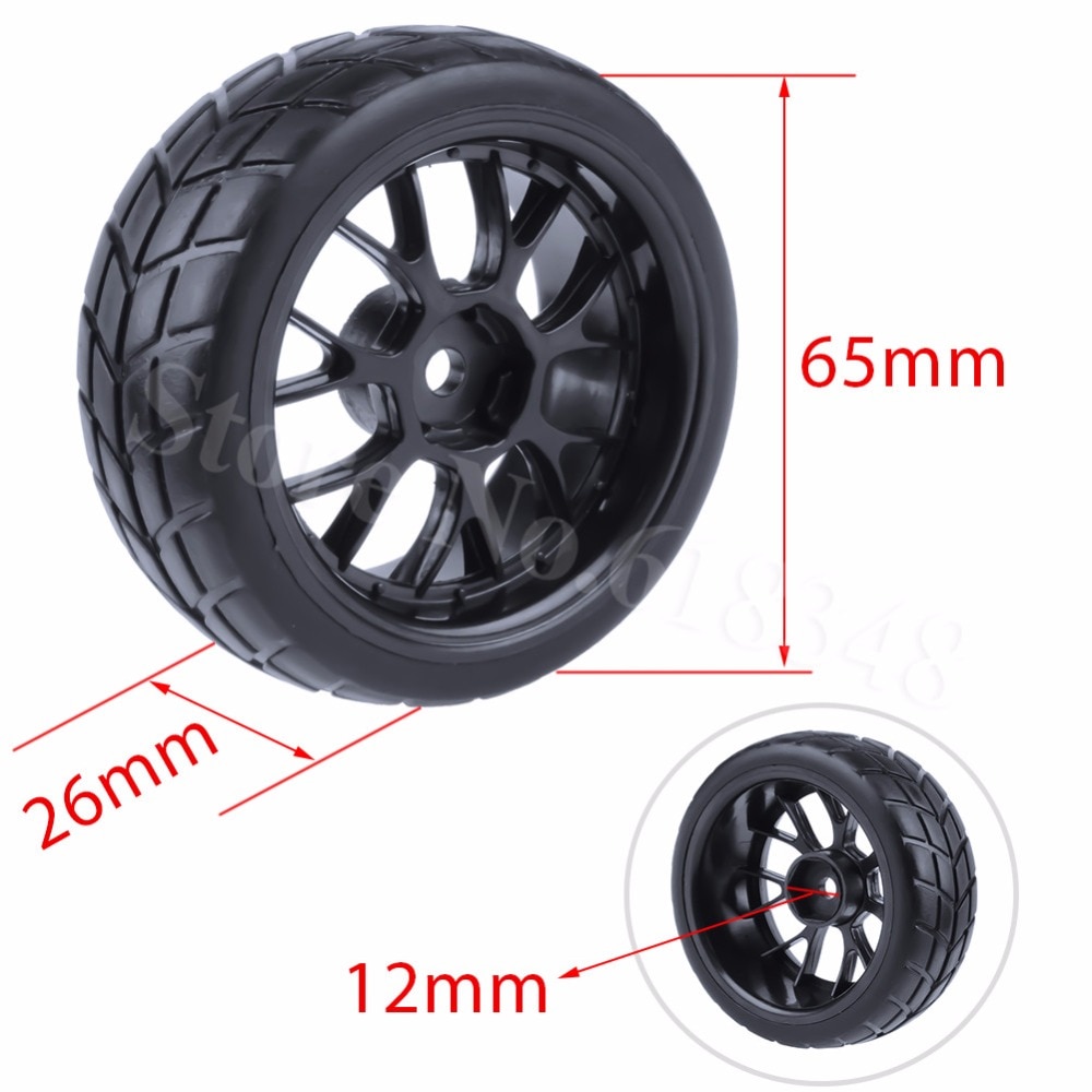 4Pcs 26mm Rubber RC Tyres & Wheel Rims Hex 12 For 1:10th HSP HPI Sprint 2 Drift RS4 On Road Cars 4WD
