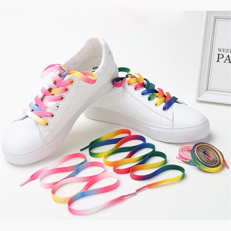 Cordones de colores para zapatillas de deporte, cordones planos con estampado de gradiente de arcoíris, colores cromáticos, 110CM, 2 uds.