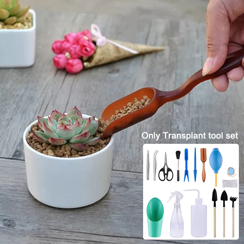 16pcs/set DIY Spade Home Shovel Transplanting Tool Set Sowing Succulent Planting Seedling Outdoor Garden Scissors Cleaning Brush