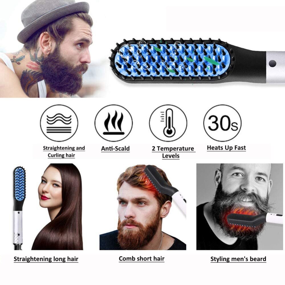 Peigne électrique multifonctionnel pour hommes, brosse à cheveux, lisseur de barbe, peigne à lisser, bigoudi, outils de coiffure