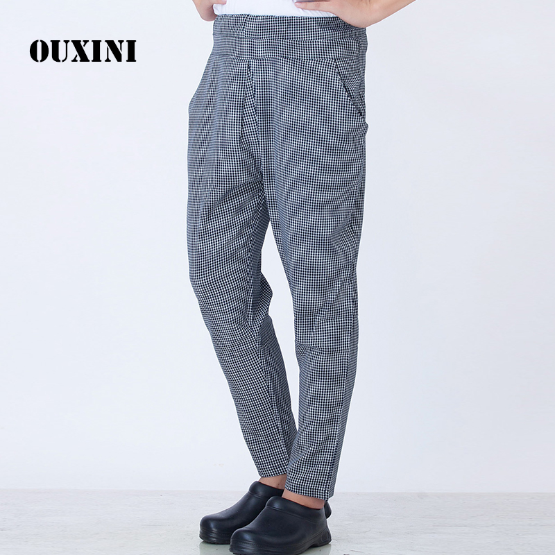 Kesäkokin työhousut harmaat ruudulliset housut hengittävät kokki erikoistyökalut joustava vyötärö kokin työ nauris housut