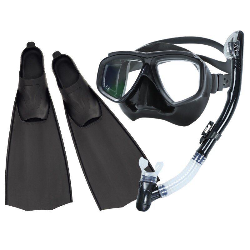Current Stock Large-frame PVC Diving Scuba Swimming Training Diving Masks Diving Equipment Snorkels Set for Adult: black