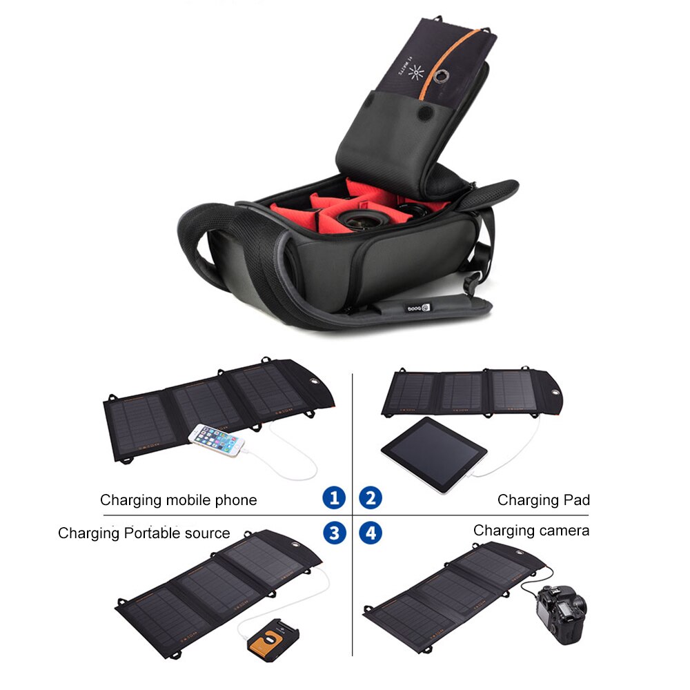 Portable Solar Charger 11W Folding Solar Panel Power Bank for Travel & Outdoors Compatible with Tablets Phones Camera