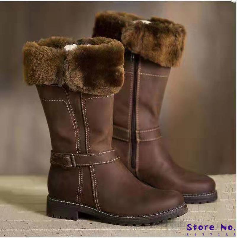 Kvinner knehøye støvler stor størrelse lave hæler sko støvletter gladiator vintage pu lær vinter snø varm sko botas mujer