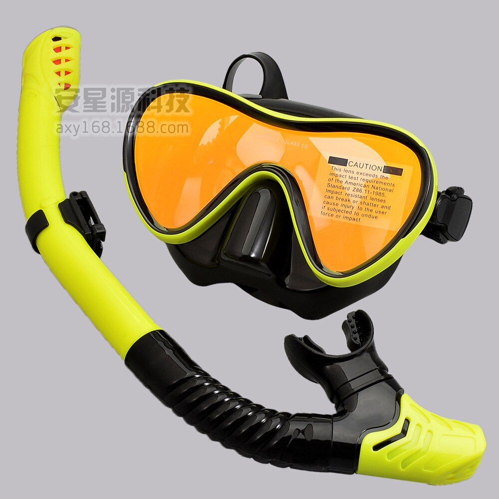 Underwater Anti-Fog Scuba Diving Goggles Mask Swimming Goggles Snorkling Diving Mask Adult Plating Breath Tube Set: Yellow Black Orange