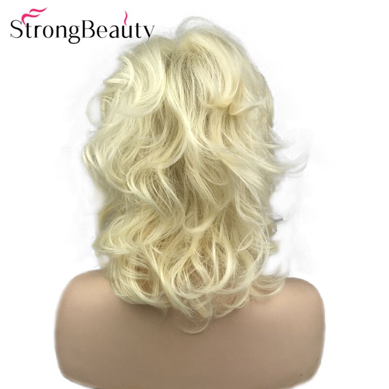 StrongBeauty Synthetic Women Wigs Fluffy Natural Medium Length Wavy Blonde/Golden Hair Capless Wig