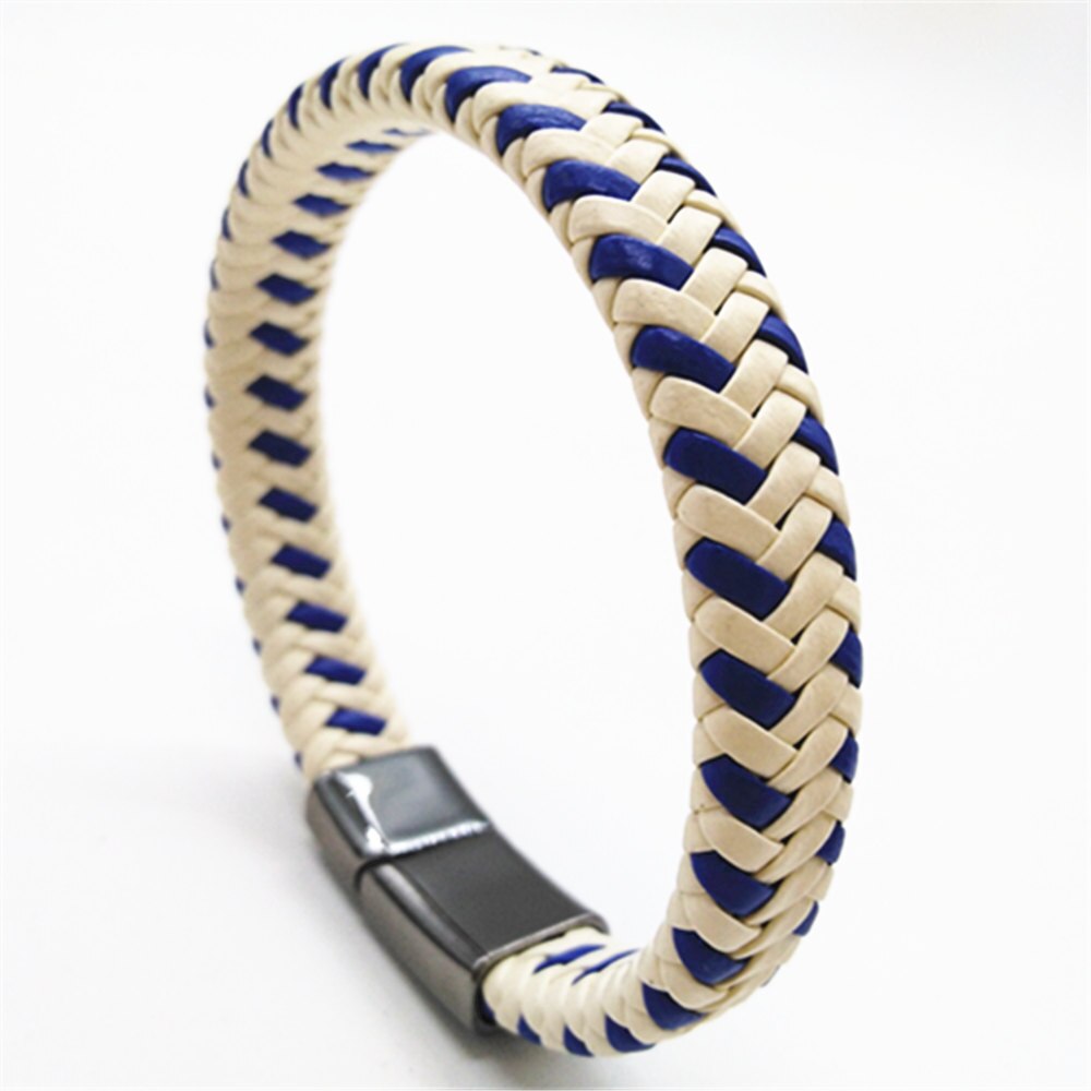 Pulseira magnética preta azul, masculina, punk rock, artesanal, moda, pulseira de couro, joia masculina