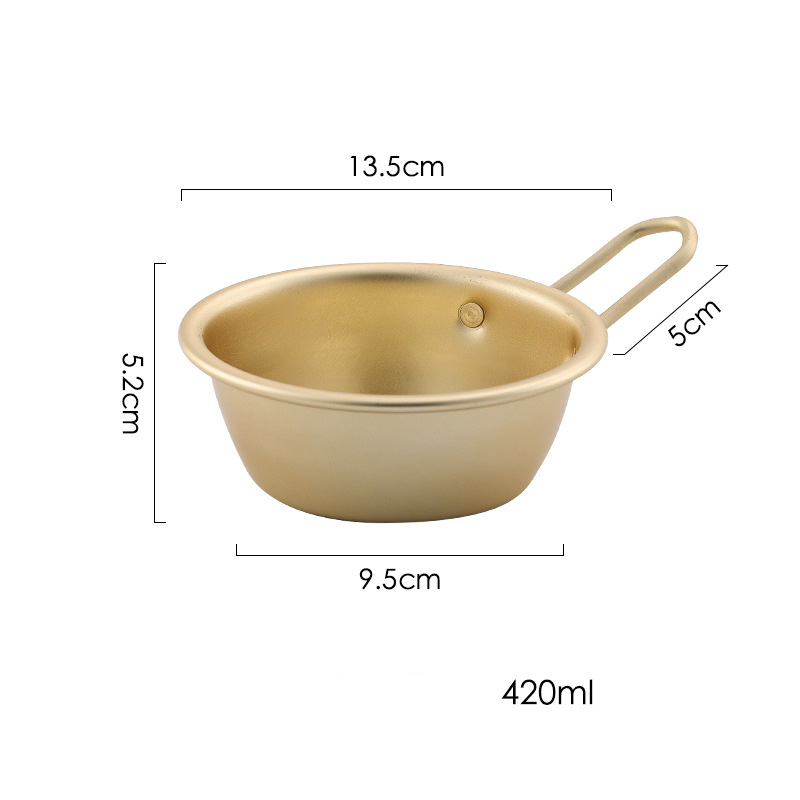 Bol à riz rond traditionnel coréen en aluminium, couleur or, tasse à vin avec poignée pour Makgeolli, 1 pièce: With handle 420ml