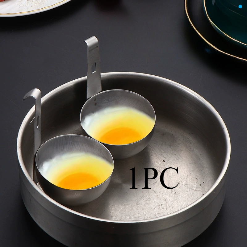 Máquina para hacer huevos cocidos y escalfados con agua estilo oreja colgante, olla colgante, molde plano para huevos humeantes, herramienta para huevos hervidos suaves con resorte: Plata