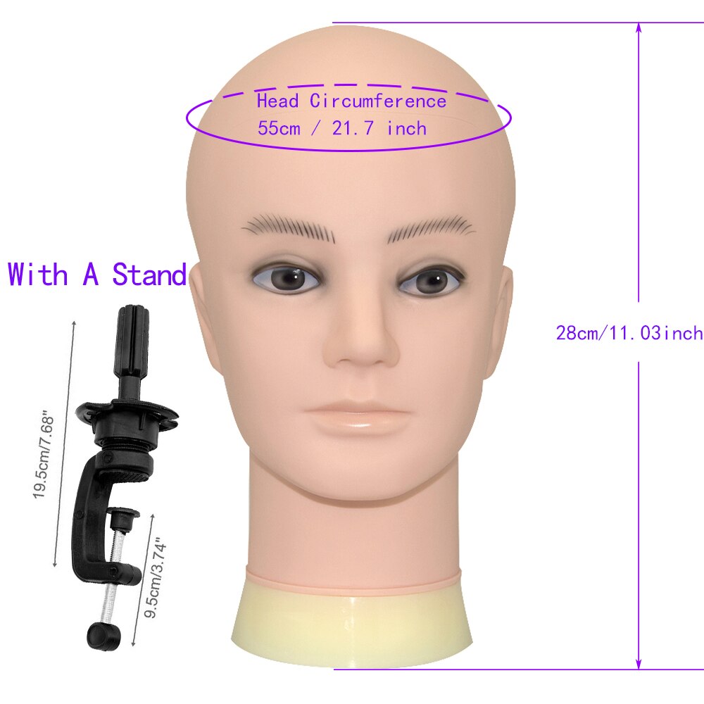 Cabeza de maniquí calvo con hombro, cabeza de maniquí femenino para peluca, sombrero, exhibición de cosmetología, cabeza de maniquí para práctica de maquillaje: Head D with stand