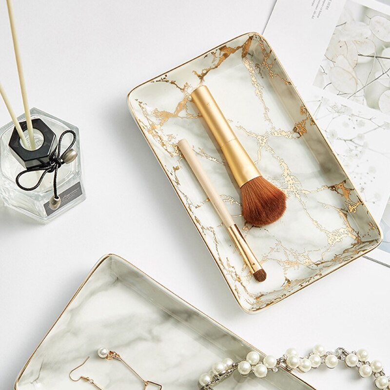 Nordisk guld marmoreret keramik service dessert bøf salat snack kagebakke tebakke smykker opbevaringsbakke