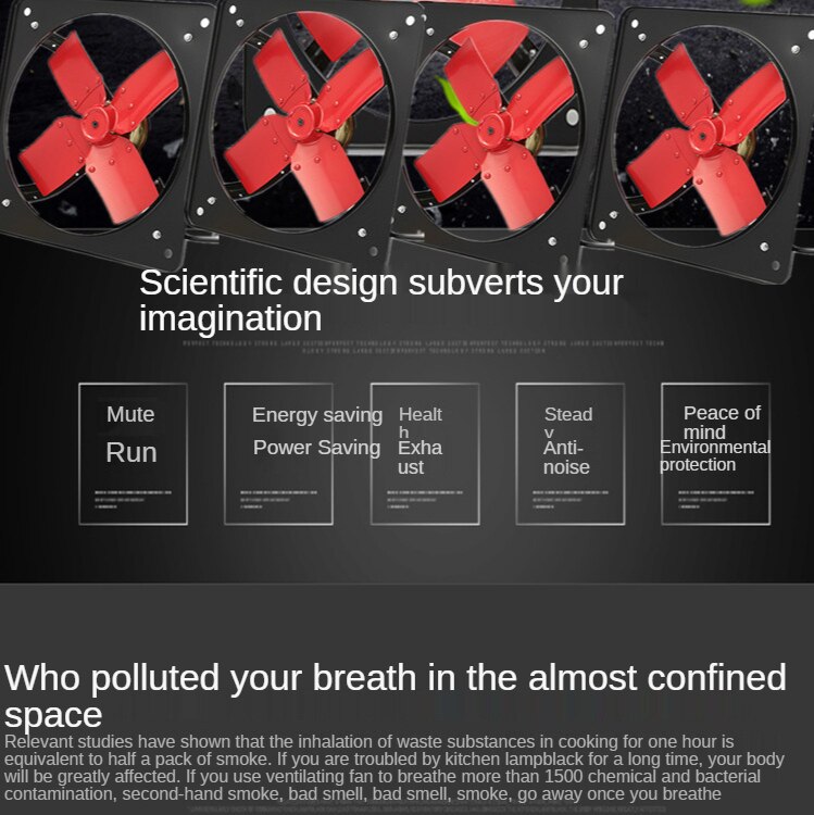 8/10 ''Uitlaat Ventilator Muur Ventilator Lucht Ventilator Industriële Duct Krachtige Ventilator Venster Ventilatie Voor Keuken Metalen Extractor