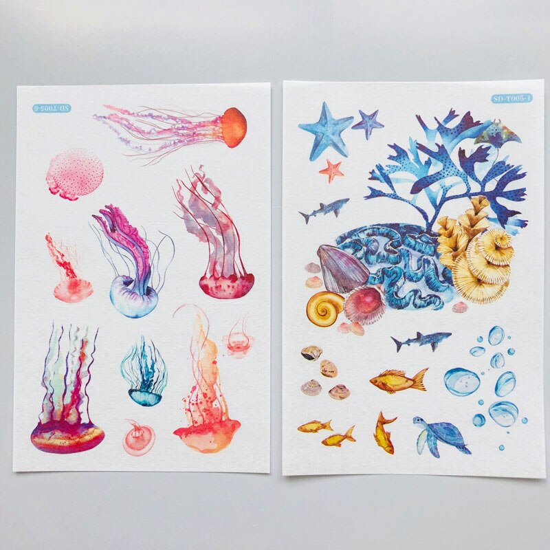 6 Sheets /Pack Undersea Whale Shell Mermaid Jellyfish Paper Sticker DIY Album Decor