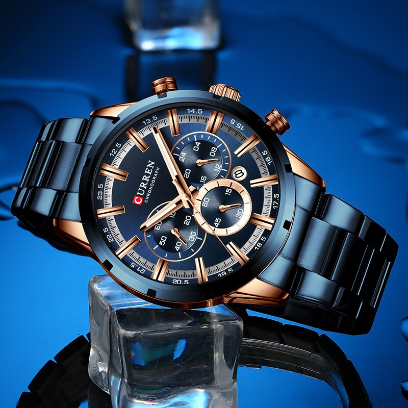 Curren Mode Mannen Horloges Met Rvs Top Luxe Sport Chronograaf Quartz Horloge Mannen Relogio Masculino