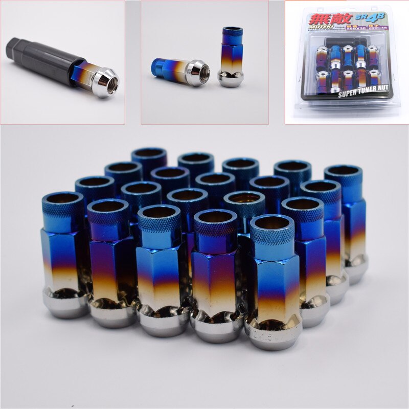 SR48 Rvs Dupe Blauw Wielmoeren Velgen Lock Lug Bouten 20 Stks/set