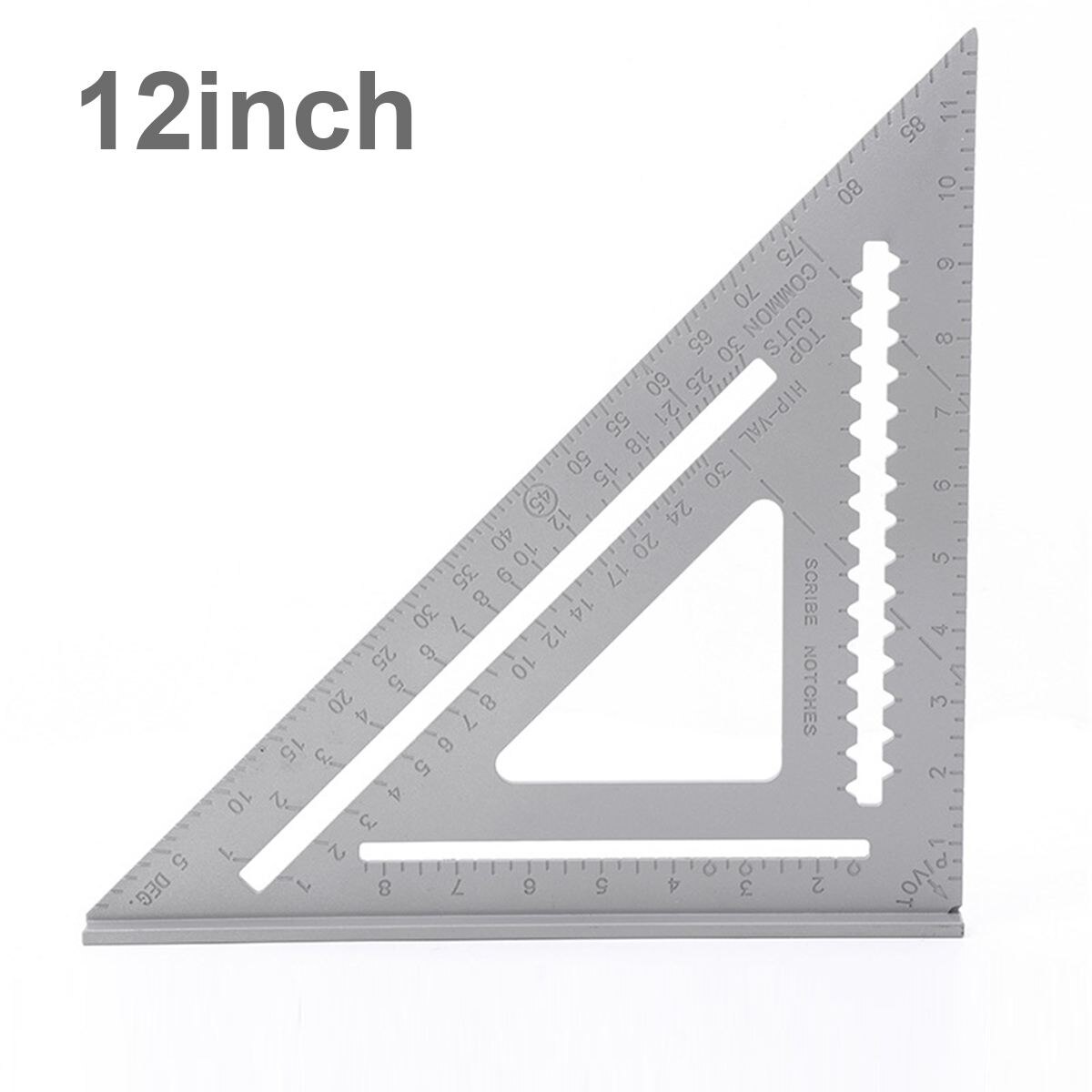 Triangle Ruler 12 inch Aluminum Alloy Angle Protractor Speed Imperial Square Measuring Ruler For Building Framing Tools Gauges: silver 12 inch