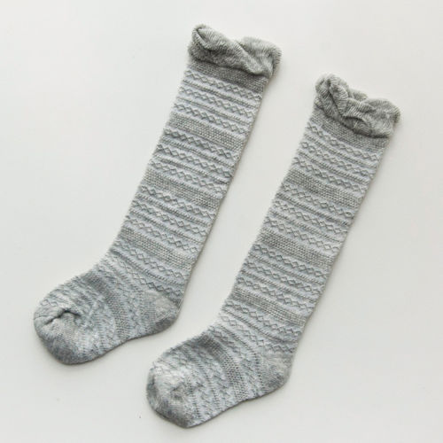 Babypiger sokker knæhøj med buer søde babysokker lange rør børnebenopvarmere blonder lavt skåret ankelhøje bomuldssokker 1-3t: Grå / 1 to 3t