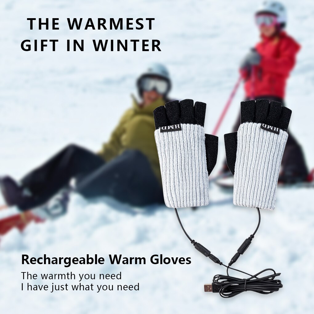 Fabric Fingerless Gloves Winter Men Women Electric Heating Hand Washable Office Mittens Hand Protector Dark Grey