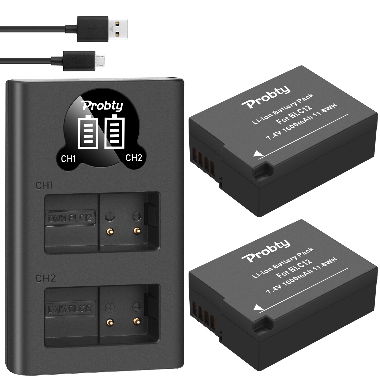 Batteries BLC12E DMW-BLC12 + double chargeur pour Panasonic Lumix FZ1000,FZ200,FZ300,G5,G6,G7,GH2,DMC-GX8: 2BatteryWithCharger
