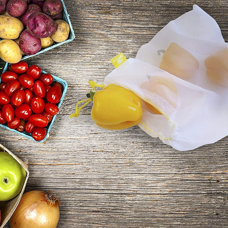 5 stk/sett gjenbrukbare nettingposer frukt og grønnsaker leker mangfoldig oppbevaringsorganisator matoppbevaring emballasje bag hjem kjøkkenverktøy
